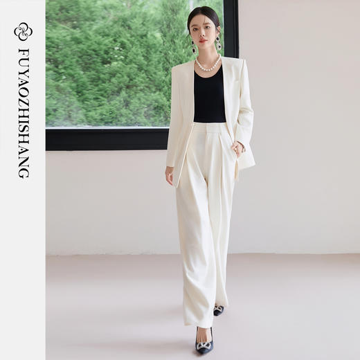 FUYAO扶摇 新中式盘扣西装套装女2025秋冬国风高级感阔腿裤两件套 商品图2