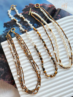 三生石美拉德色系 虎睛石巴洛克珍珠设计项链