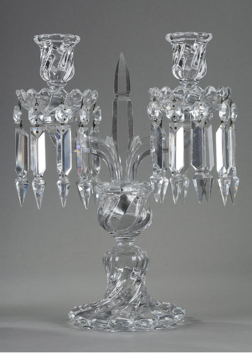 独角鹿西洋古董 20世纪法国水晶工坊巴卡拉出品Médaillon圆雕纹款双枝头水晶烛台一对 商品图3