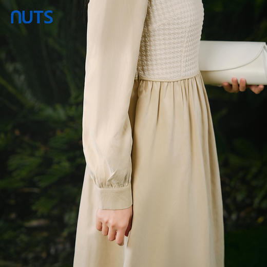 NUTS商场同款春秋纯色时尚A字针织拼接衬衫长袖连衣裙335102393 商品图2