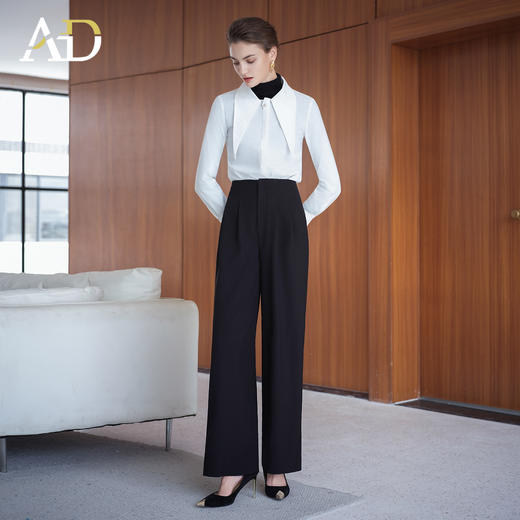 AD高腰显瘦爆款阔腿裤女2025年秋季新款大翻领衬衫两件套职场面试 商品图2