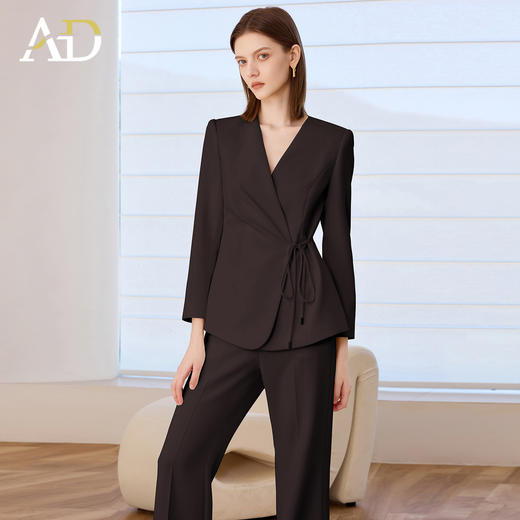 AD红色时尚西装套装女秋冬2025新款气质显瘦职业休闲阔腿裤两件套 商品图1
