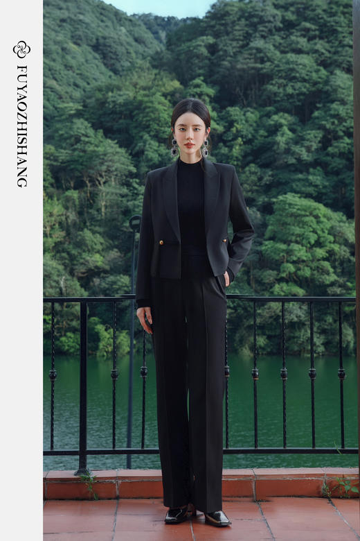 FUYAO扶摇 短款西装两件套女2025新款高级感黑色小西服时尚套装秋 商品图5