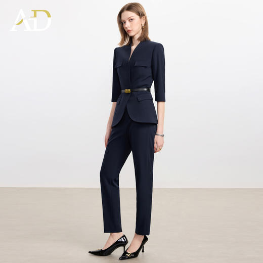 AD收腰显瘦西装外套女套装2025新款藏青色职业工作服休闲直筒裤子 商品图3