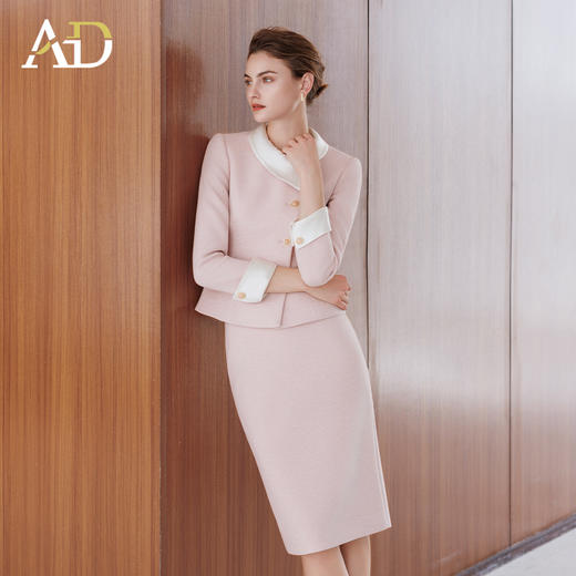 AD拼色名媛范两件套时尚气质女神范西装套装裙高端羊毛呢子职业装 商品图1