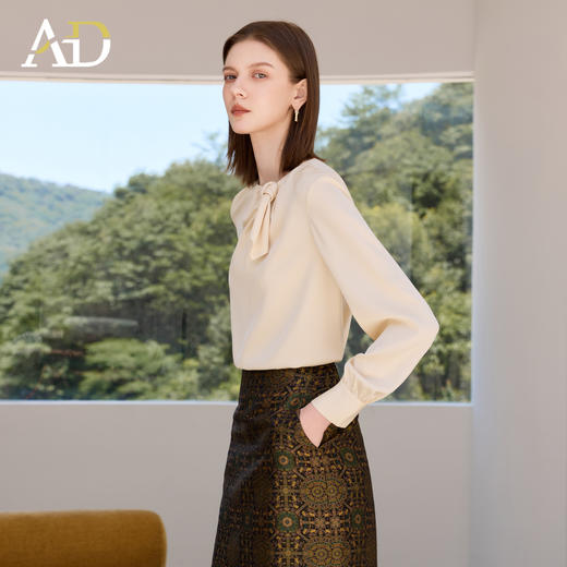 AD高级感小众雪纺衬衫女2025新款气质杏色长袖上衣轻熟风通勤衬衣 商品图3