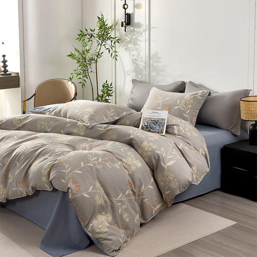 杉杉家纺 时尚纯棉磨毛四件套—绣丽-灰 QFS-2610 商品图0