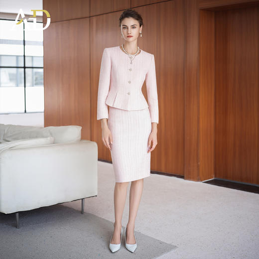 AD法式圆领羊毛长袖套装女2025年新款富家千金西装套装秋冬两件套 商品图3