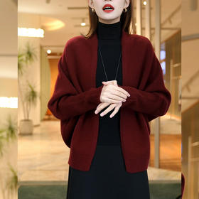 红色加厚保暖宽松针织开衫，百搭毛衣外套LJX-5036