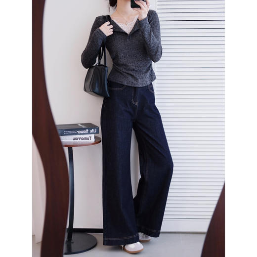 【蕾丝拼接抽褶打底衫】格雷系穿搭 镂空蕾丝+针织的组合 恰到好处的收腰设计 商品图4