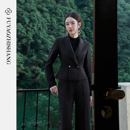 FUYAO扶摇 短款西装两件套女2025新款高级感黑色小西服时尚套装秋 商品图1