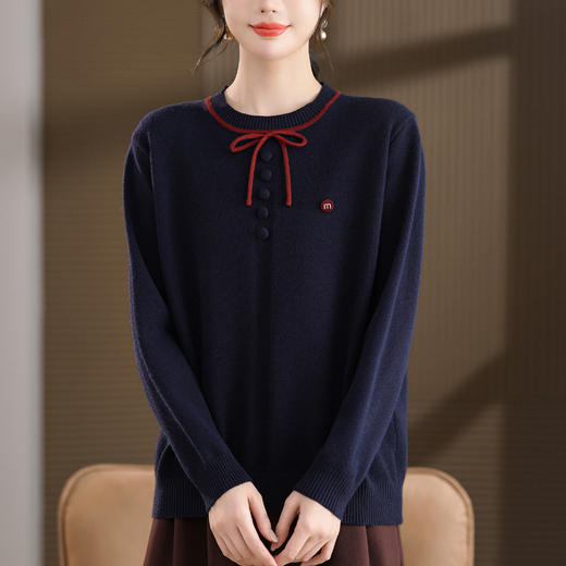 CC 28-1590蝴蝶结圆领针织衫气质上衣 商品图1