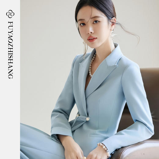 FUYAO扶摇 中式复古西服套装女秋冬国风盘扣西装外套直筒裤两件套 商品图2