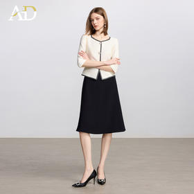 AD秋季小香风连衣裙女假两件拼接气质名媛范套装裙撞色中长款伞裙