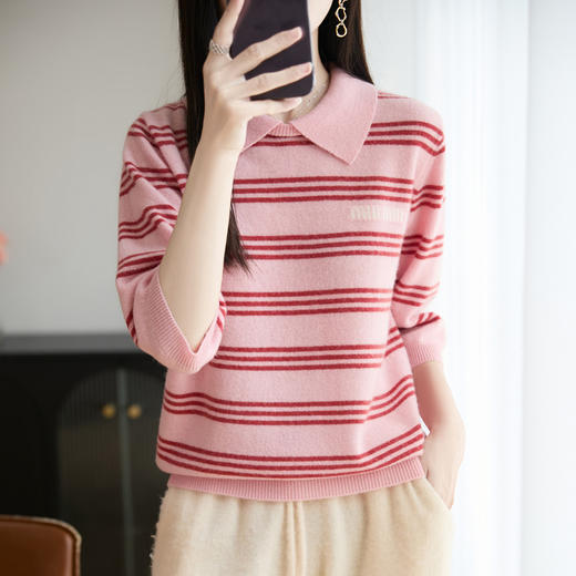 丁摩 100%纯羊毛Polo领字母套头打底针织衫毛衣M2-2510 商品图0