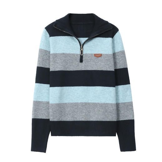 CC 28-1588慵懒风条纹针织衫半拉链翻领宽松毛衣上衣 商品图4