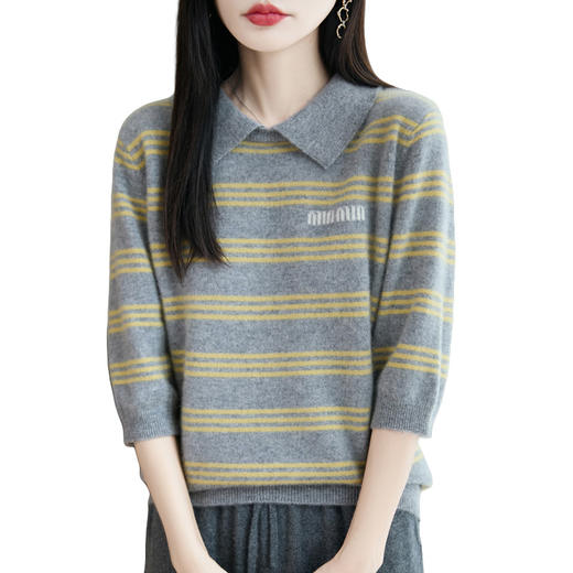 丁摩 100%纯羊毛Polo领字母套头打底针织衫毛衣M2-2510 商品图4