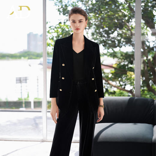 AD高级感气质丝绒西装套装女2025新款秋冬保暖西服外套高腰阔腿裤 商品图3