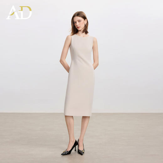 AD米杏色连衣裙女气质内搭西装裙2025秋季职业装中长款通勤无袖裙 商品图1