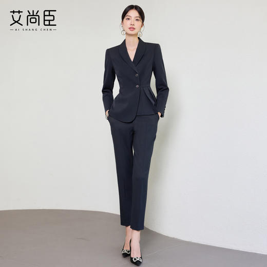 艾尚臣2025新款高级感青灰色气质时尚西装套装酒店商务接待两件套 商品图3