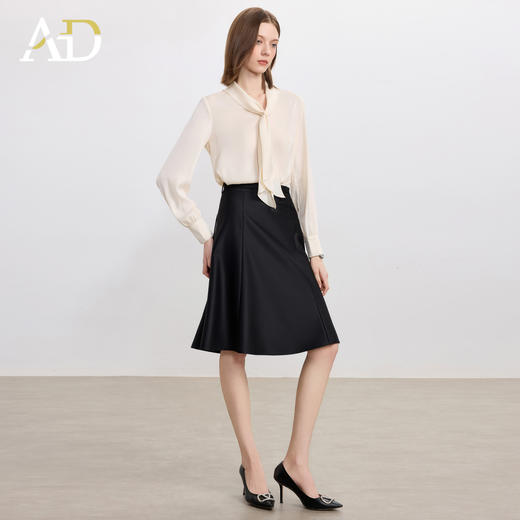 AD高端精致衬衫套装女2025新款正式场合轻奢飘带长袖衬衣黑色皮裙 商品图2