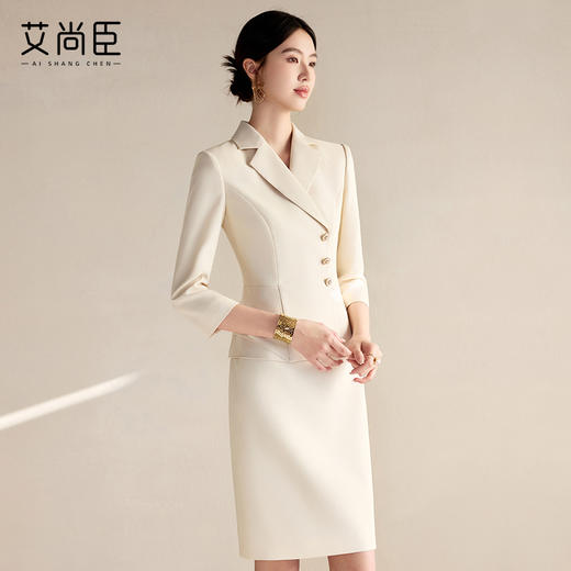 艾尚臣2025新款米色高级感连衣裙气质优雅职业装医美主持人工作服 商品图0