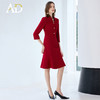AD法式优雅V领长袖连衣裙2025年秋季新款红色订婚裙修身中长裙子 商品缩略图3