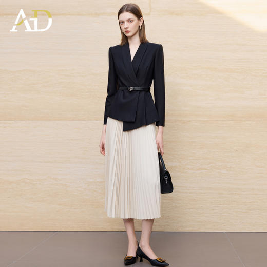 AD简约气质通勤米白色百褶裙职场两件套女2025新款职业装西装套装 商品图1