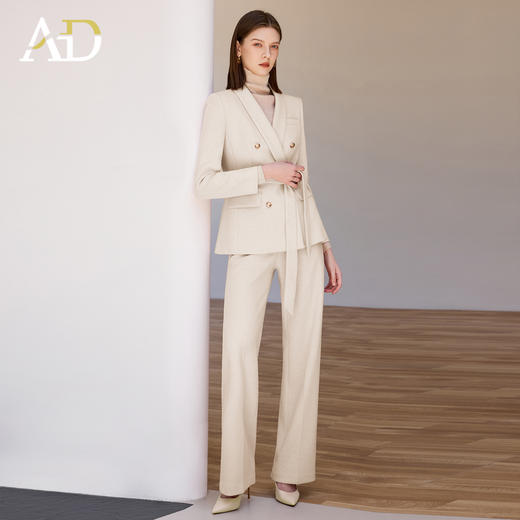 AD米白色正装女套装女2025秋冬新款显白显瘦职业装西服外套阔腿裤 商品图3