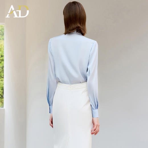 AD立体褶裥蓝色衬衫女士通勤职业装衬衣时尚优雅高级感气质长袖 商品图4