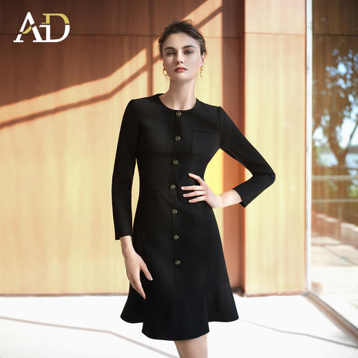 AD名媛小香风西装连衣裙女2025新款秋冬高级感轻奢圆领荷叶边裙子 商品图3