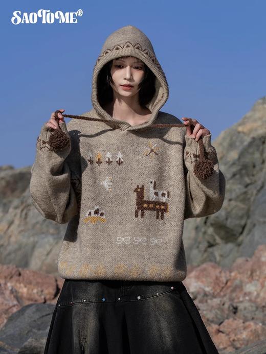 早乙女惠子saotome/STMMY13246/游牧风提花连帽毛衣 商品图1