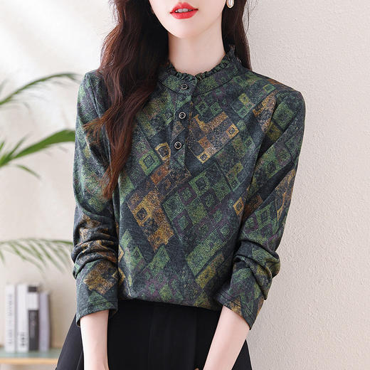 KQL 458H3572时尚减龄休闲气质保暖立领小衫上衣 商品图1