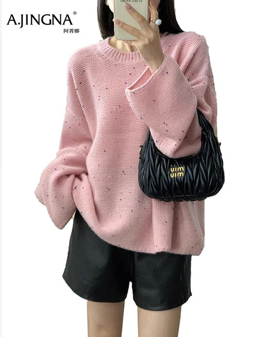 【浣熊绒羊毛针织】阿菁娜秋季新款浣熊绒羊毛针织衫云朵感小暖炉宽松毛衣复古慵懒风多色可选F30D302003 商品图4