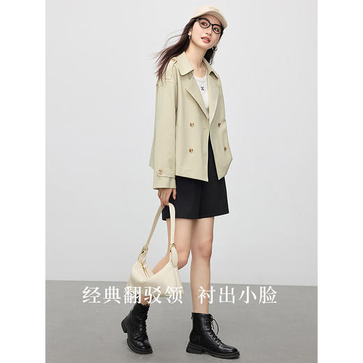 【专属特价】熙世界卡其色双排扣风衣女短款小个子2025年春秋新款超好看短外套 商品图2
