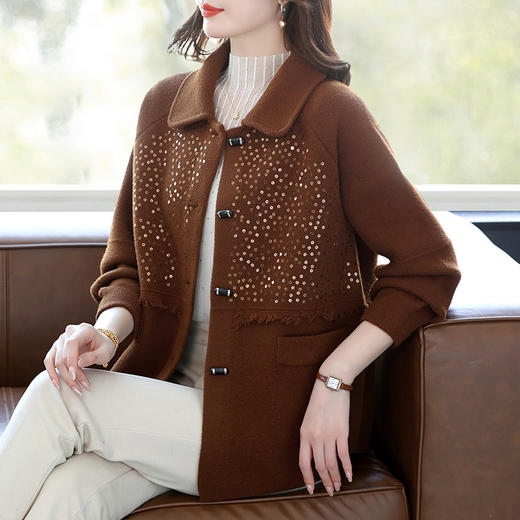 CC 10-5062亮片呢子针织开衫翻领纽扣外套洋气显瘦上衣 商品图3