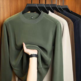 买1送1 男秋冬款纯色加绒加厚保暖打底衫380克双面奥粒绒圆领卫衣