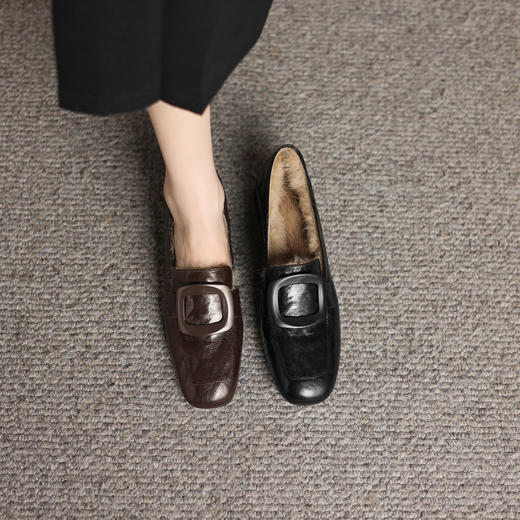 【预售5天】真皮加绒乐福鞋，中跟方头英伦小皮鞋MD&87-316m 商品图1