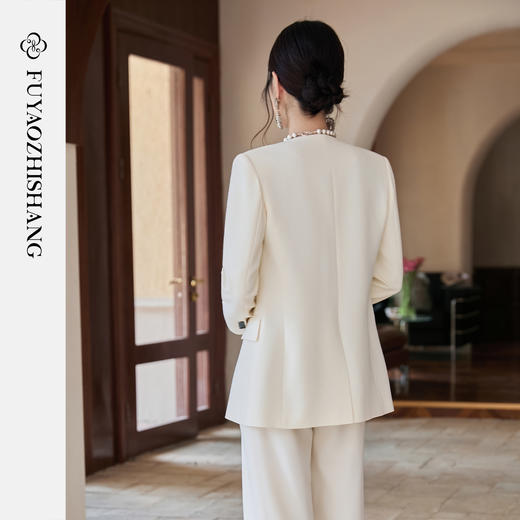 FUYAO扶摇 新中式盘扣西装套装女2025秋冬国风高级感阔腿裤两件套 商品图4
