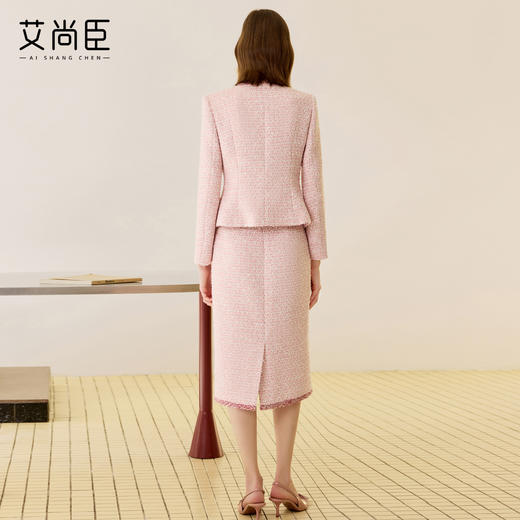 艾尚臣粉色小香风西装套装裙女秋冬高级感播音主持人正式场合正装 商品图4