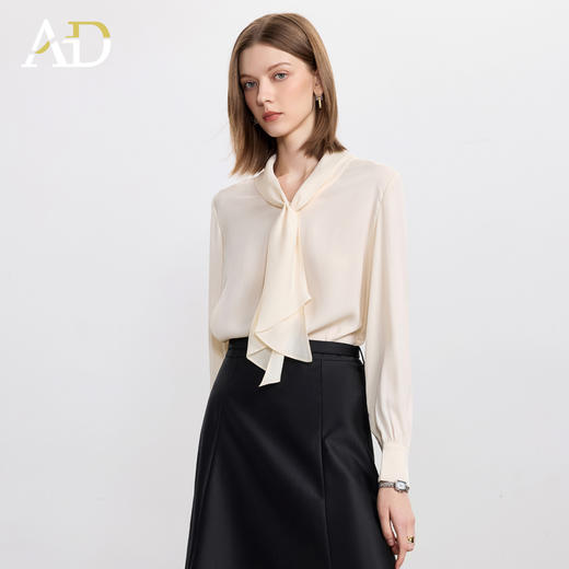 AD法式优雅飘带气质宽松垂坠感纯色衬衫女2025秋季新款百搭职业装 商品图3
