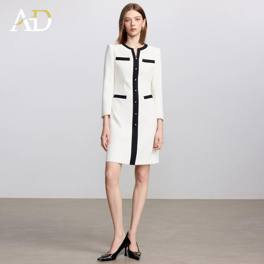 AD法式小资连衣裙女秋季2025新款黑白撞色西装裙极简高级感穿搭 商品图3