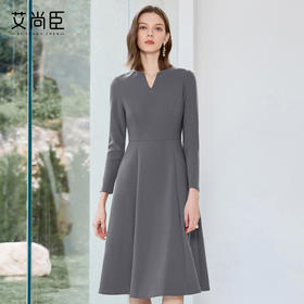 艾尚臣灰色职业连衣裙女气质设计感职业装优雅裙子正式场合工作服