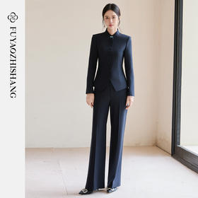 FUYAO扶摇 新中式盘扣西装套装女2025新款藏青色圆领西服中山装秋