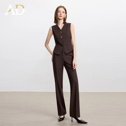 AD时尚通勤马甲职业装2025新款高级感深棕色羊毛西装裤气质两件套 商品图3
