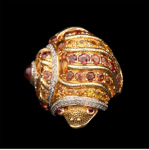 独角鹿西洋古董 1970年代美国出品18K黄金镶嵌钻石碧玺及黄水晶「蜗牛」造型戒指 商品图3