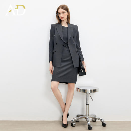 AD高级感绵羊毛西装套装女秋冬2025新款灰色职业内搭连衣裙两件套 商品图2