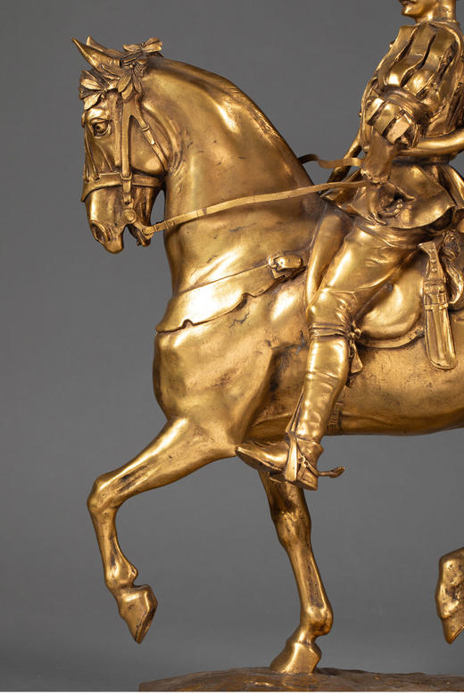 独角鹿西洋古董 19世纪法国雕塑家Emmanuel Frèmiet创作出品「圣人胡贝图斯 St. Hubertus」主题铜鎏金精雕杰作 商品图4