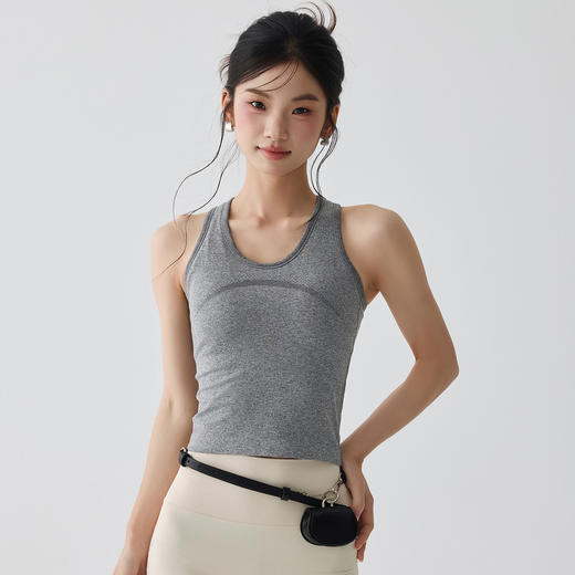 跃牌【美西西系列】新款带胸垫运动背心女高弹力工字背一体式瑜伽背心BX-275 商品图1