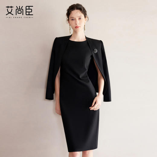 艾尚臣黑色西装外套女早秋气质名媛轻职场正装青果领商务西服套装 商品图0